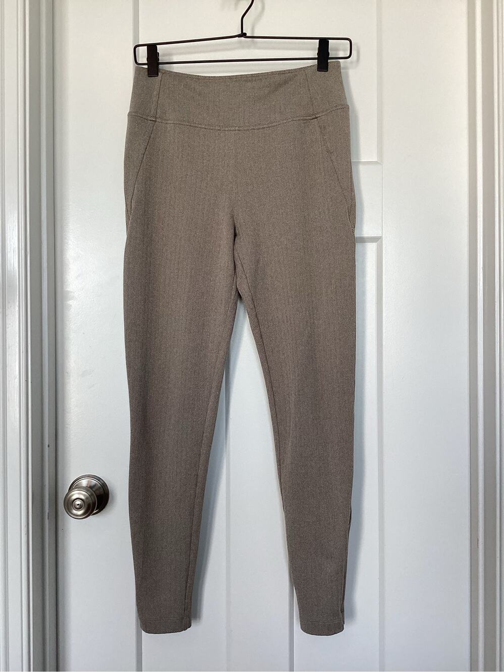 Athleta Delancey Herringbone Tight Legging Pants Small S P Tan Brown High Rise